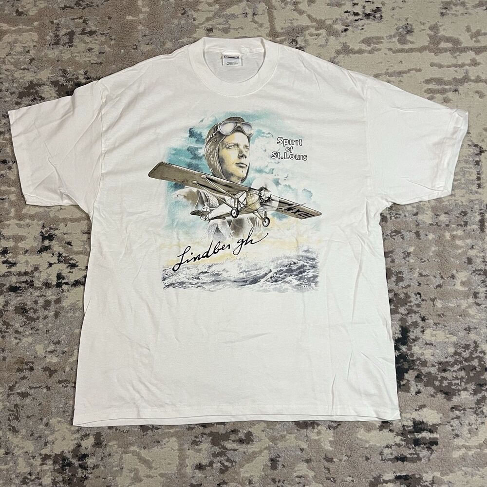Vintage Spirit of St Louis T Shirt Men XL Lindberg Aviation Airplane 2002 Hanes